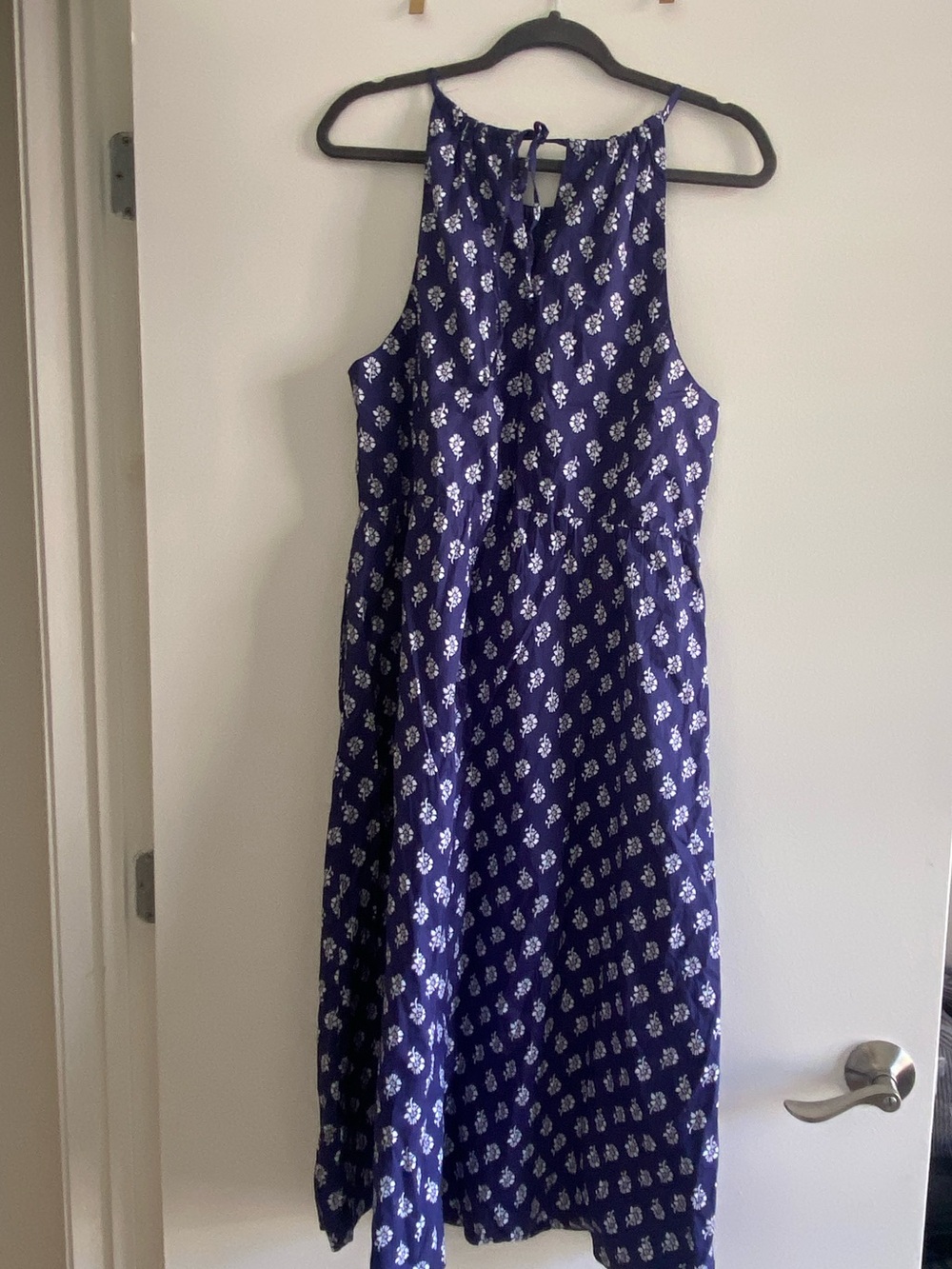 J. Crew Navy Blue Printed Halter Midi Dress